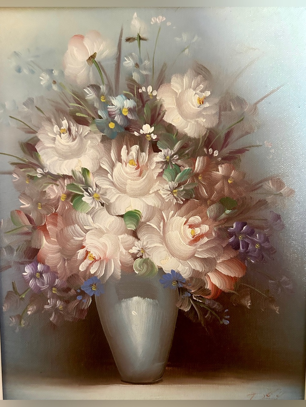 MCM 13x15 Signed Framed Oil Impasto Floral Still Life Painting • Vintage 1970s